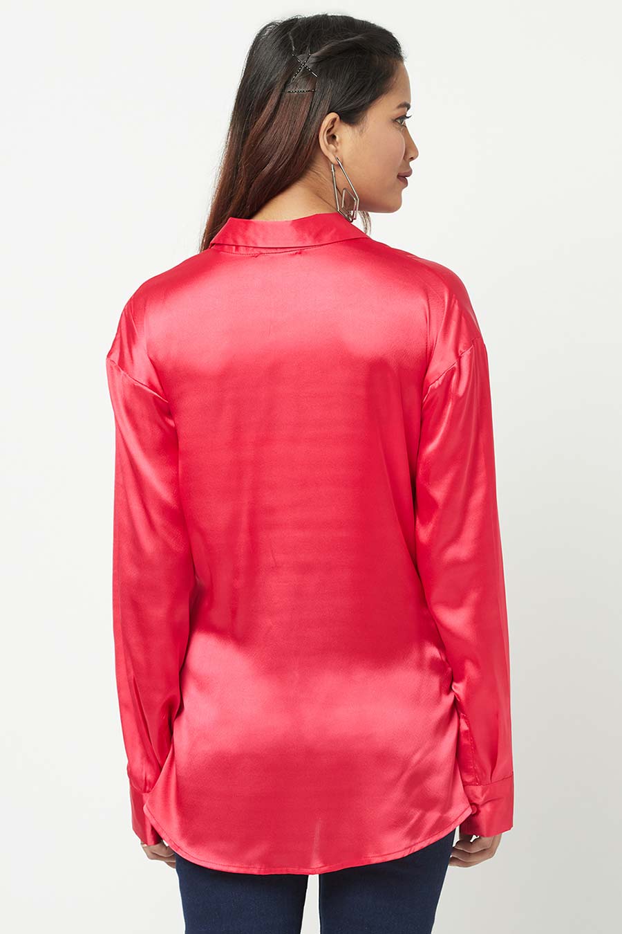Red Shiny Satin Knot Shirt