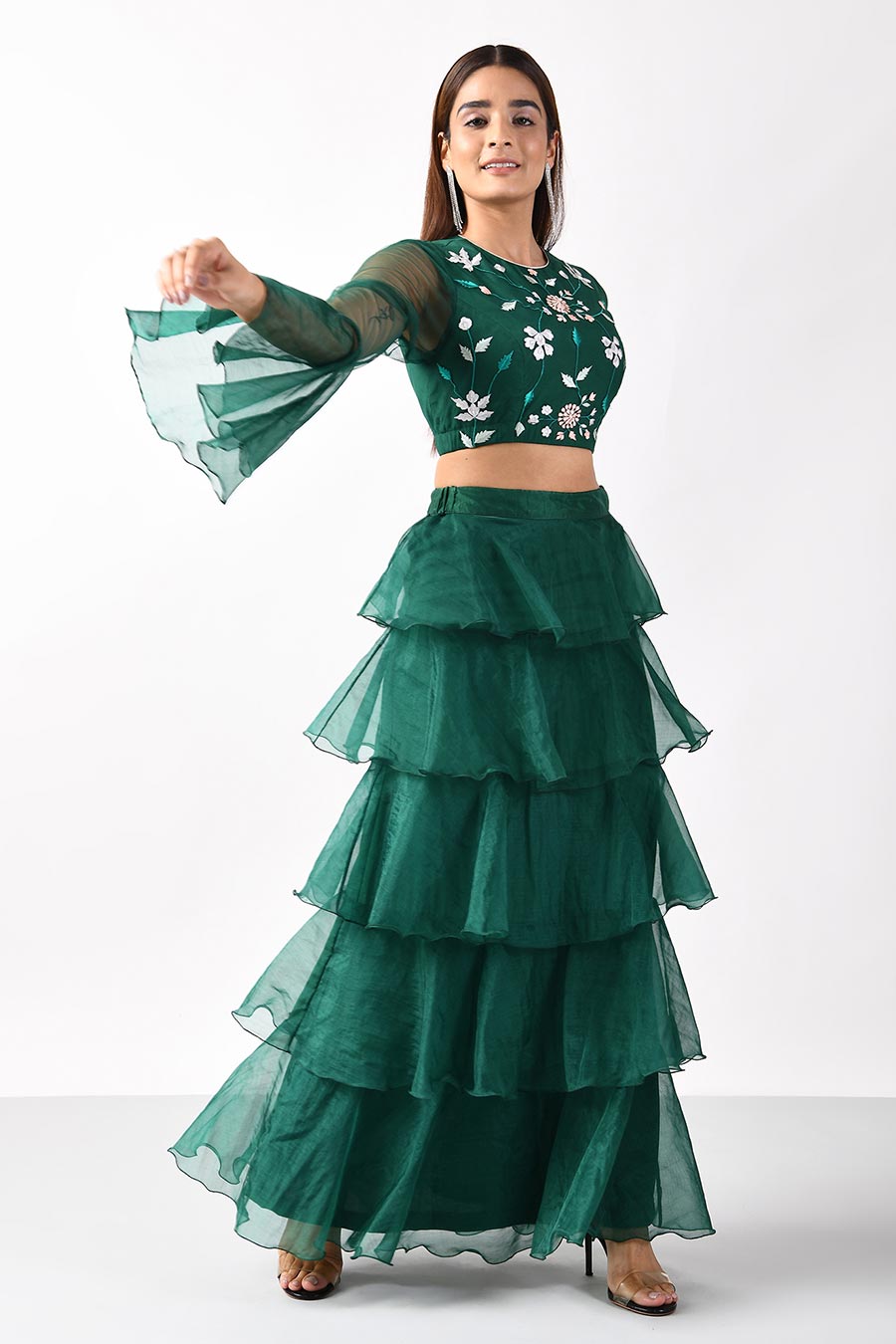 Pine Green Ruffle Tiered Skirt