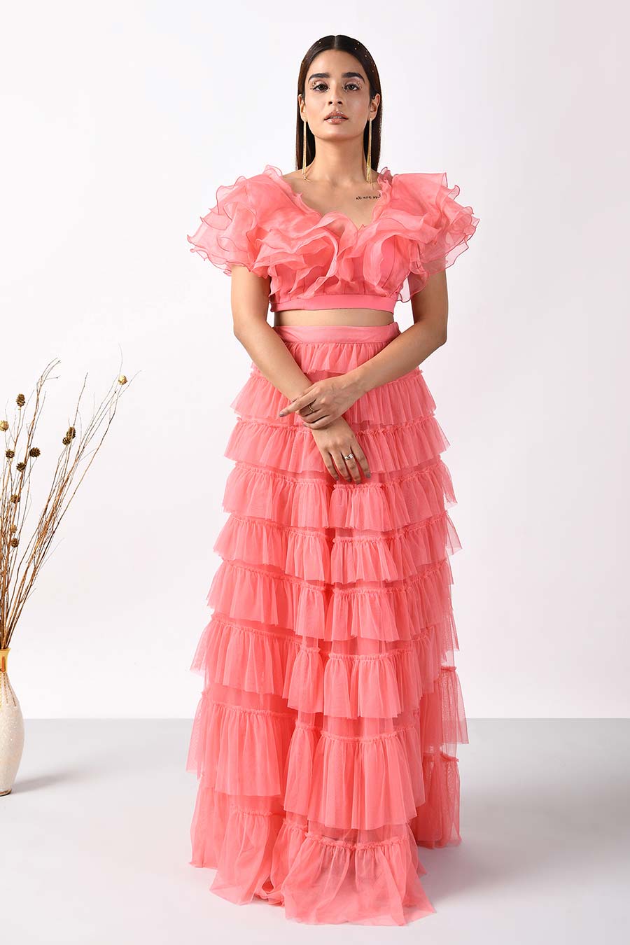 Pink Ruffle Tiered Skirt