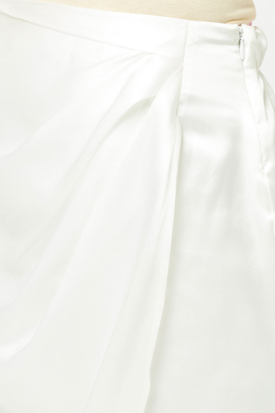 White Shiny Satin Pleated Wrap Skirt