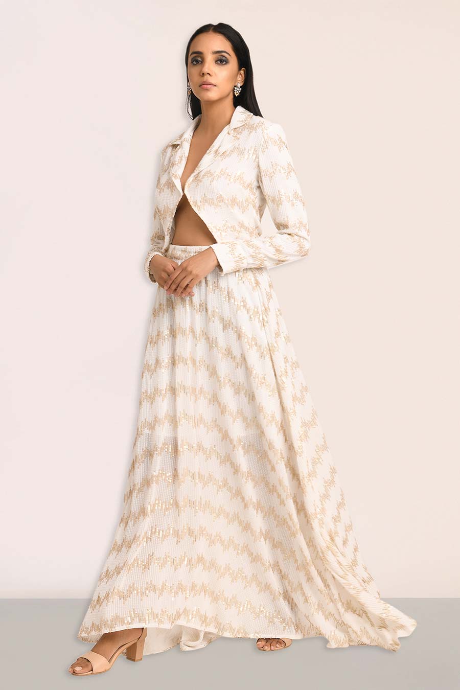 Ivory Skirt With Gold Sequin Embroidery