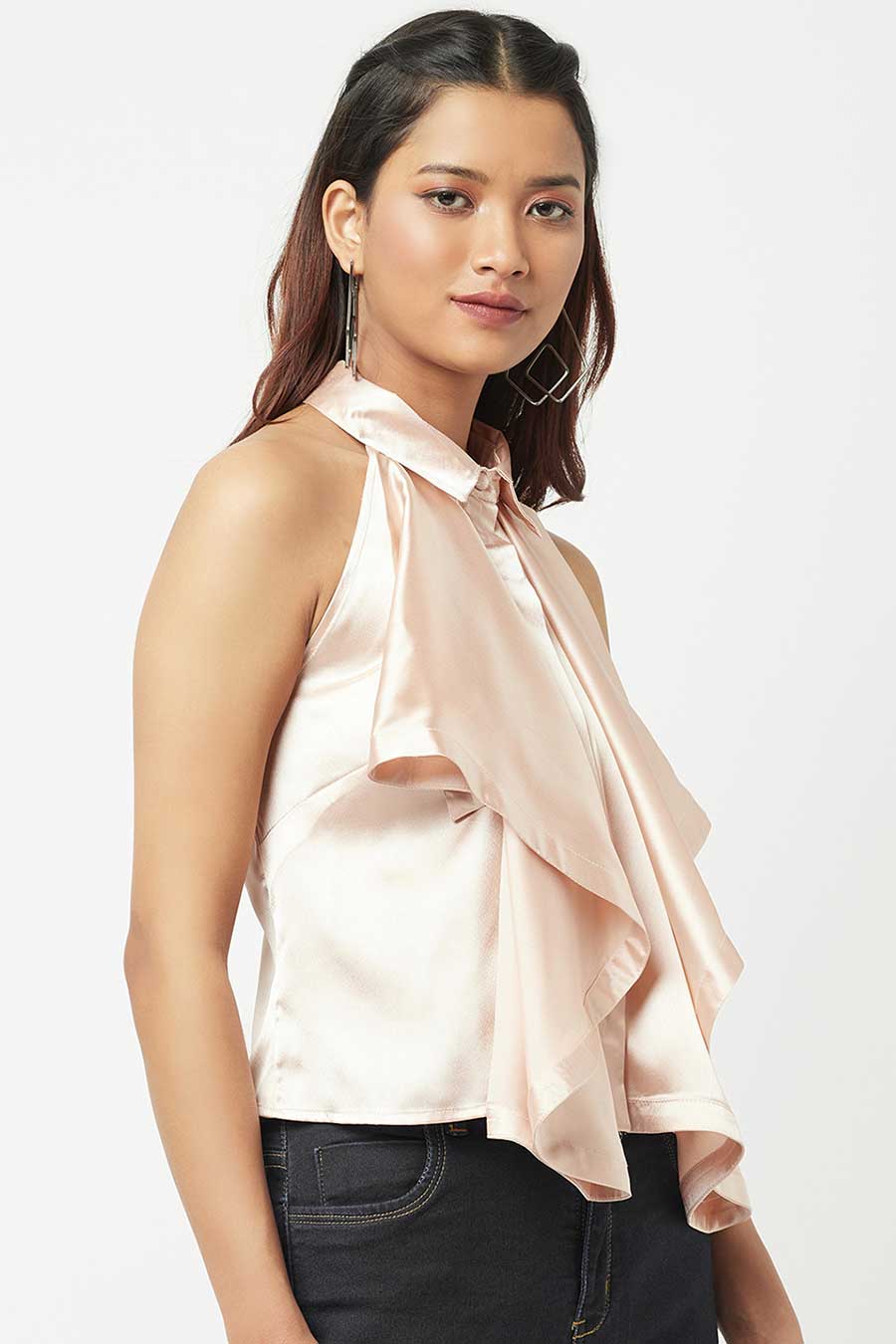 Nude Satin Ruffled Top