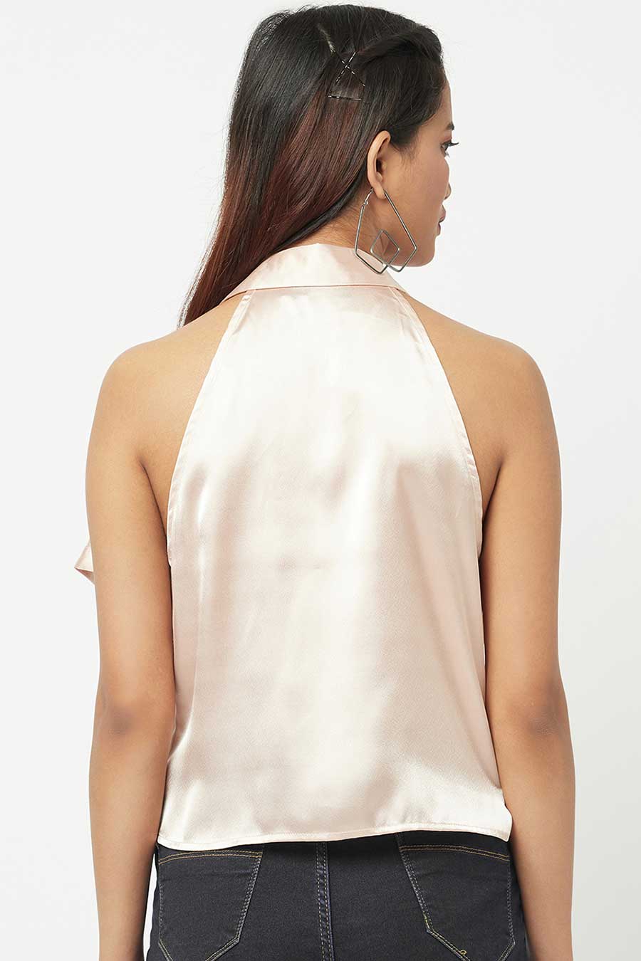 Nude Satin Ruffled Top