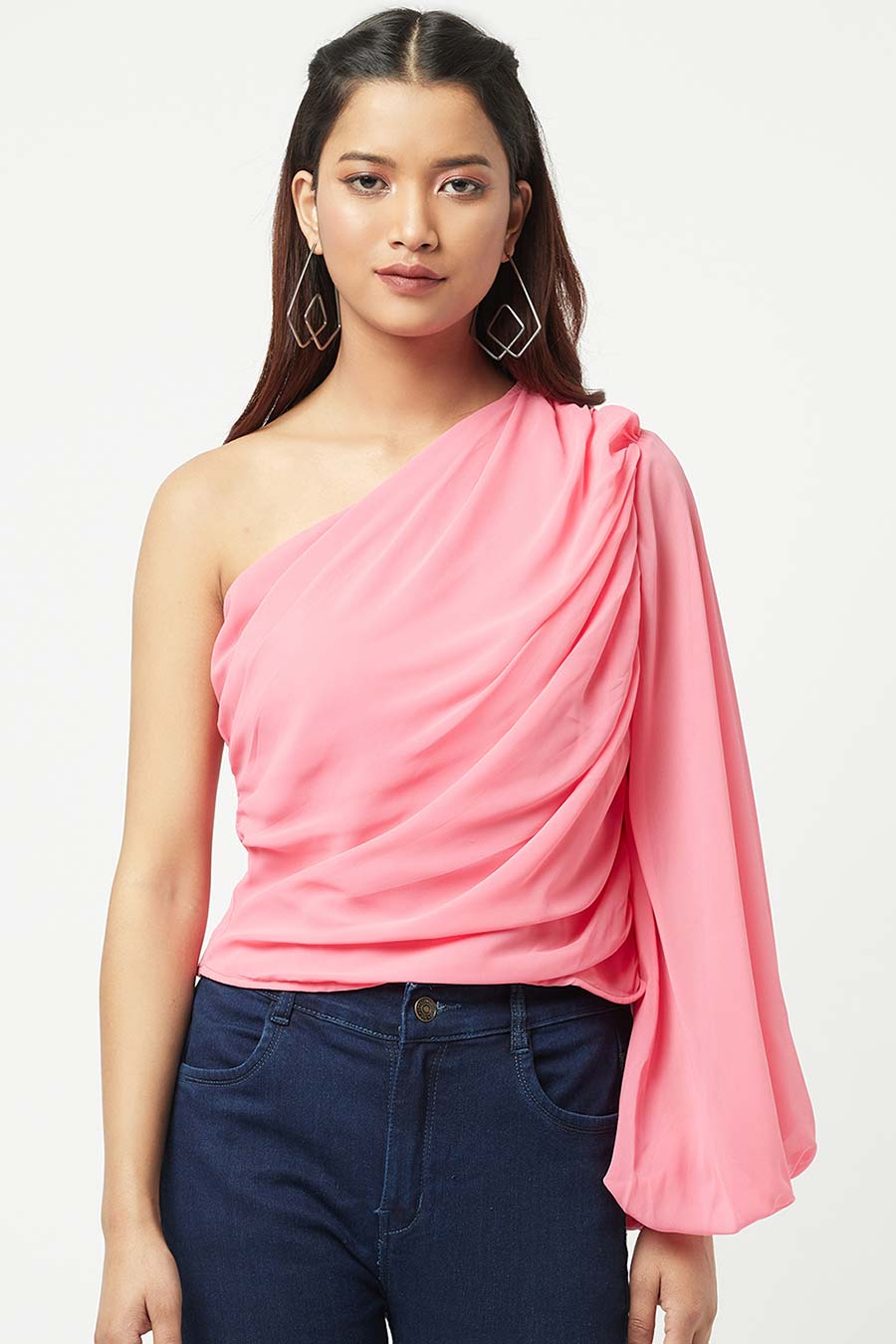 Salmon Pink One-Shoulder Top