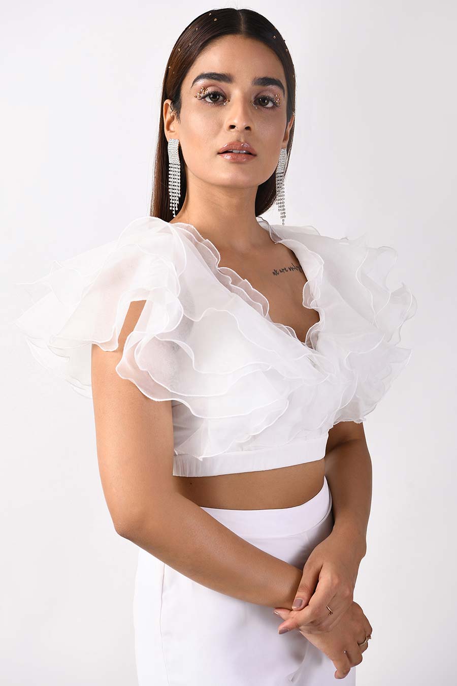 White Playful Ruffles Crop Top