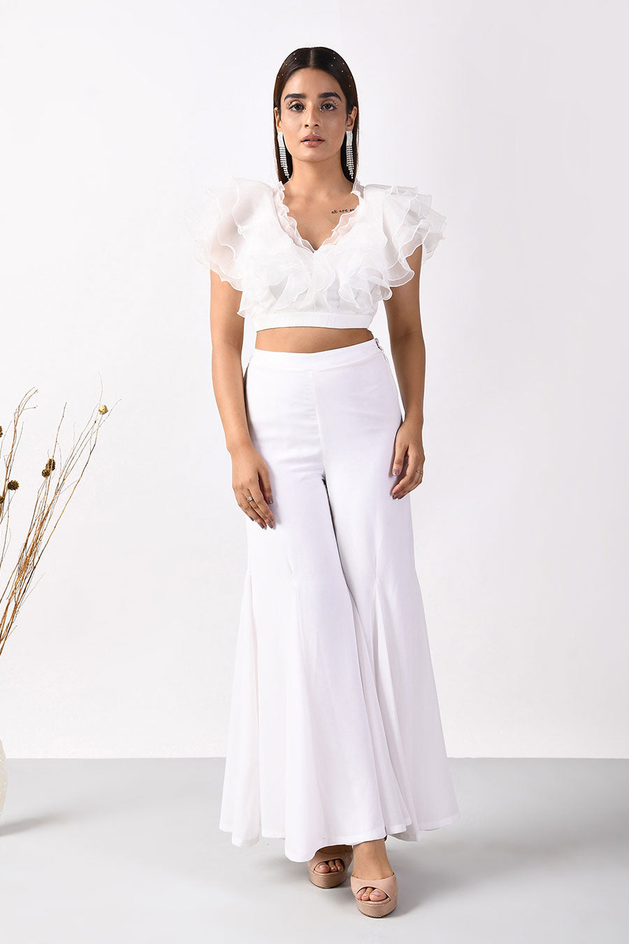 White Playful Ruffles Crop Top