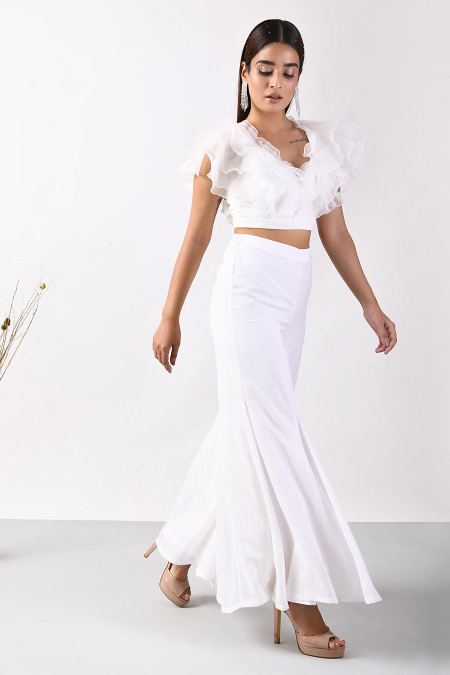 White Playful Ruffles Crop Top