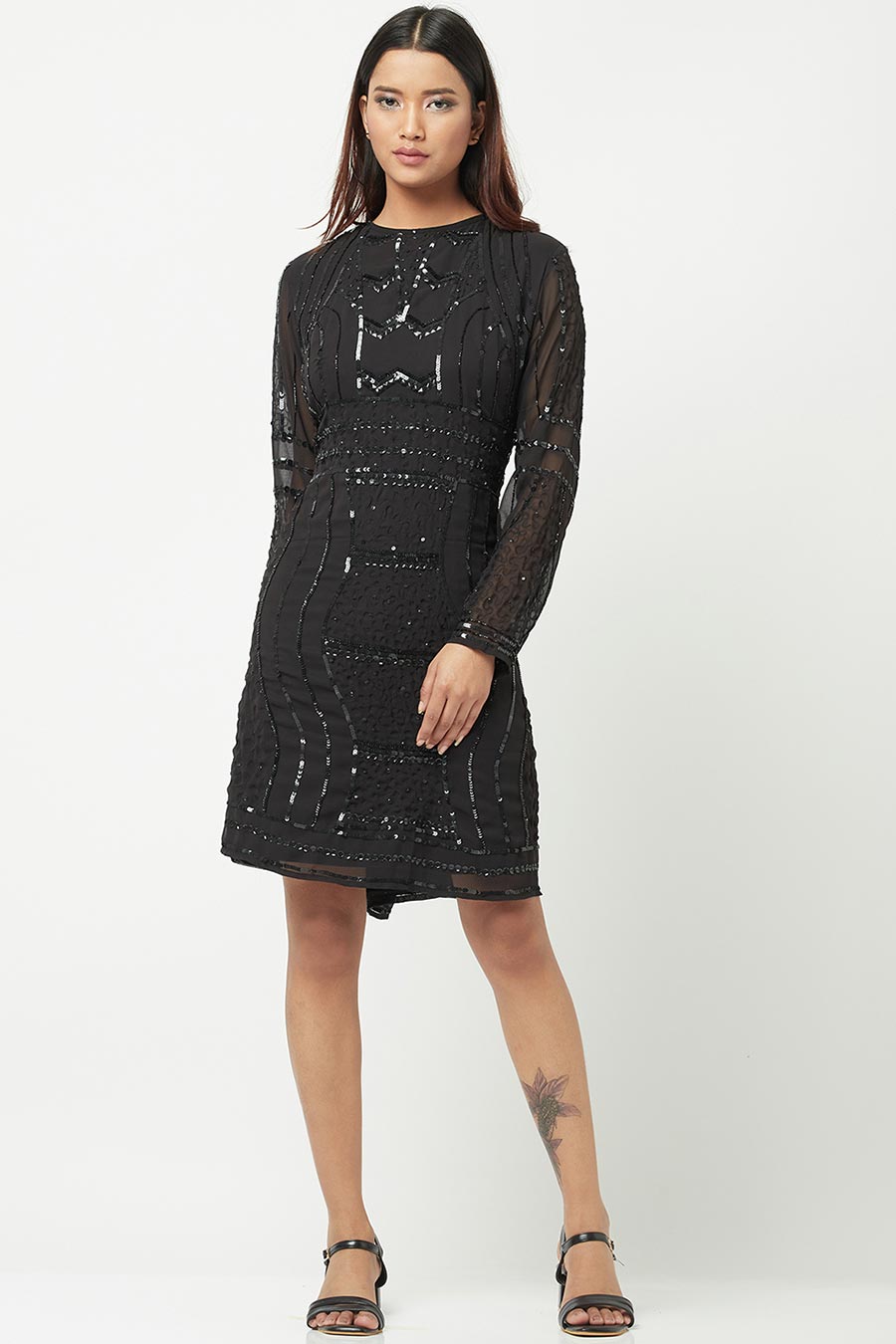 Black Sequin Embroidered Dress