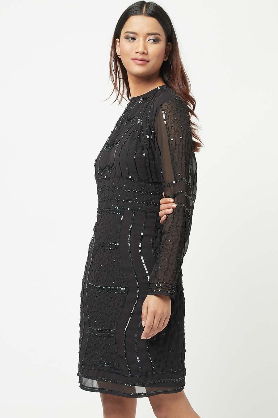 Black Sequin Embroidered Dress
