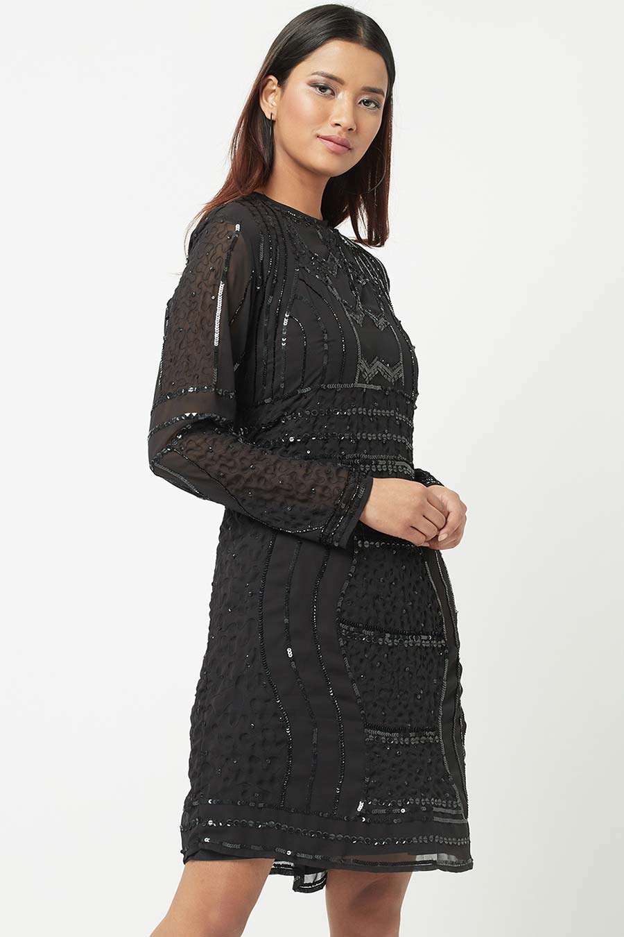 Black Sequin Embroidered Dress