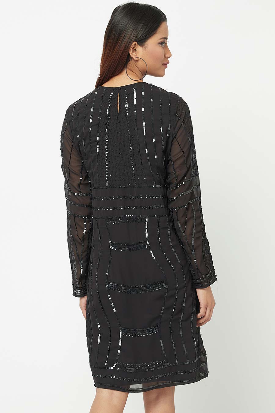 Black Sequin Embroidered Dress