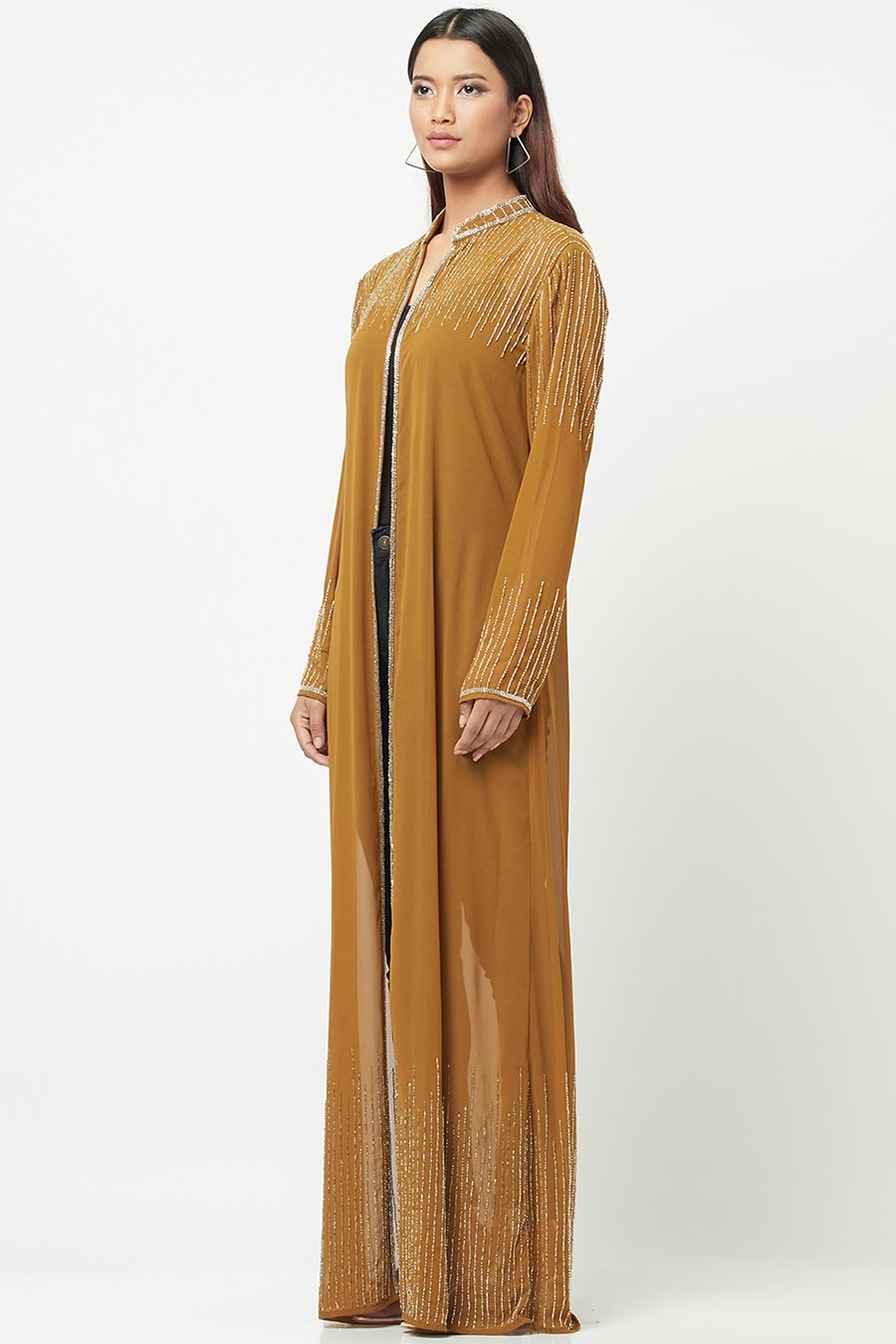 Green Embellished Long Shrug Overlay