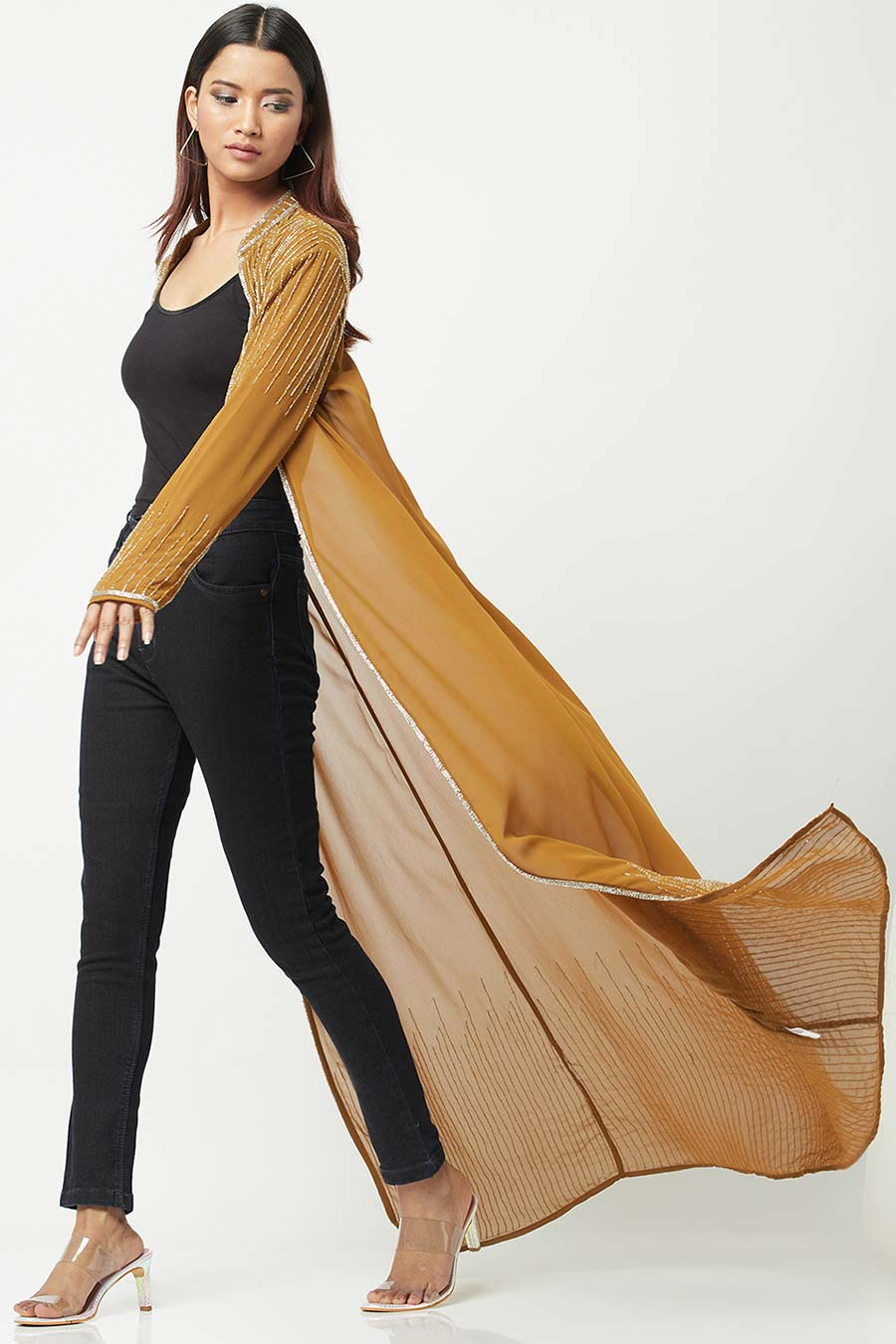 Green Embellished Long Shrug Overlay