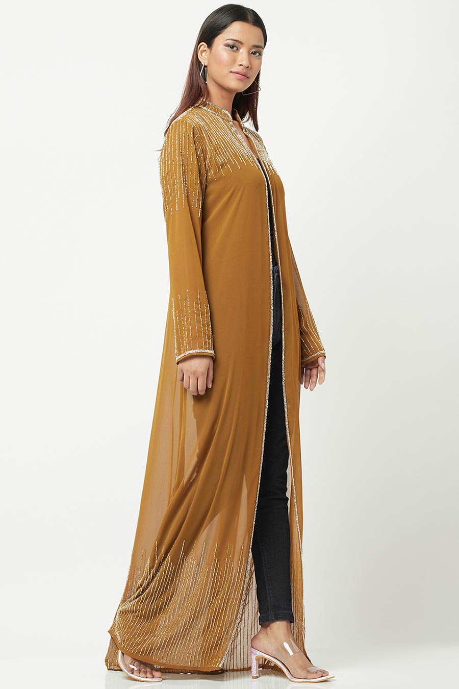 Green Embellished Long Shrug Overlay