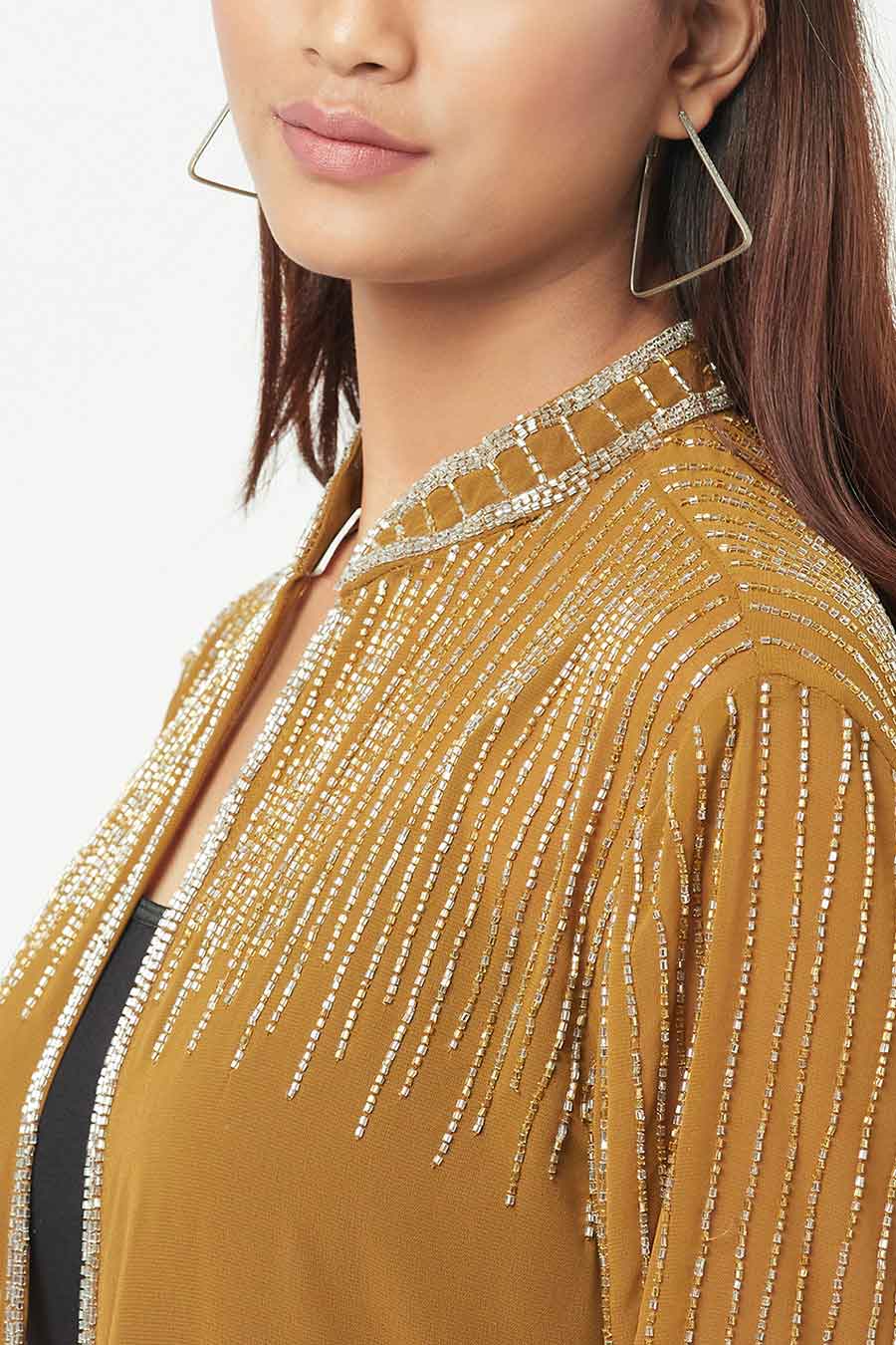 Green Embellished Long Shrug Overlay