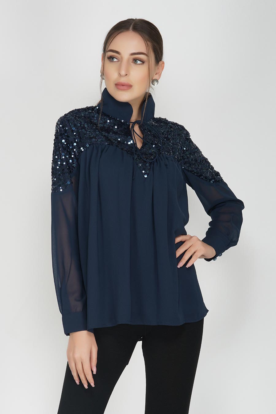 Blue Sequin Embroidered Top