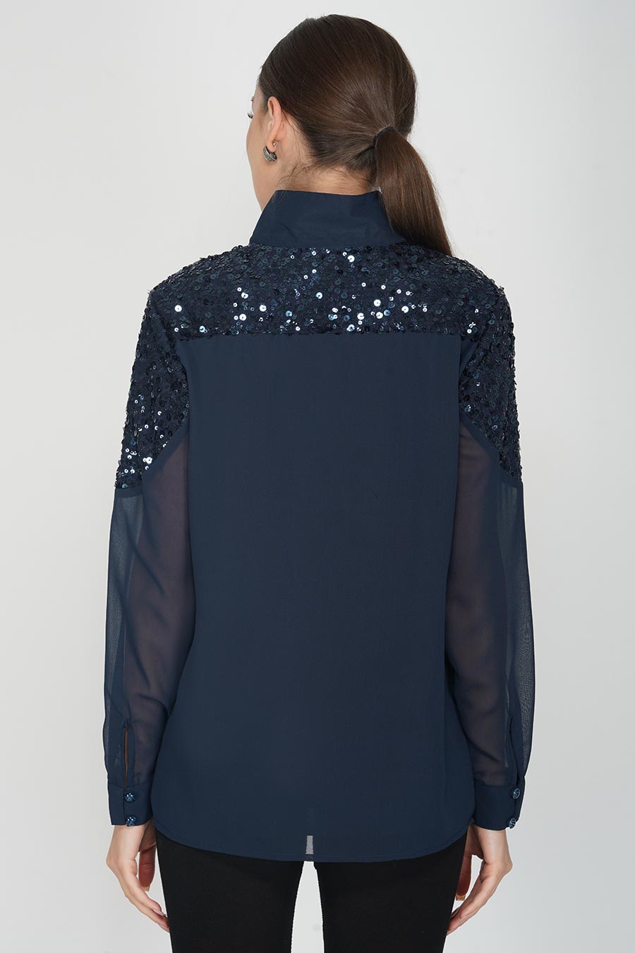 Blue Sequin Embroidered Top