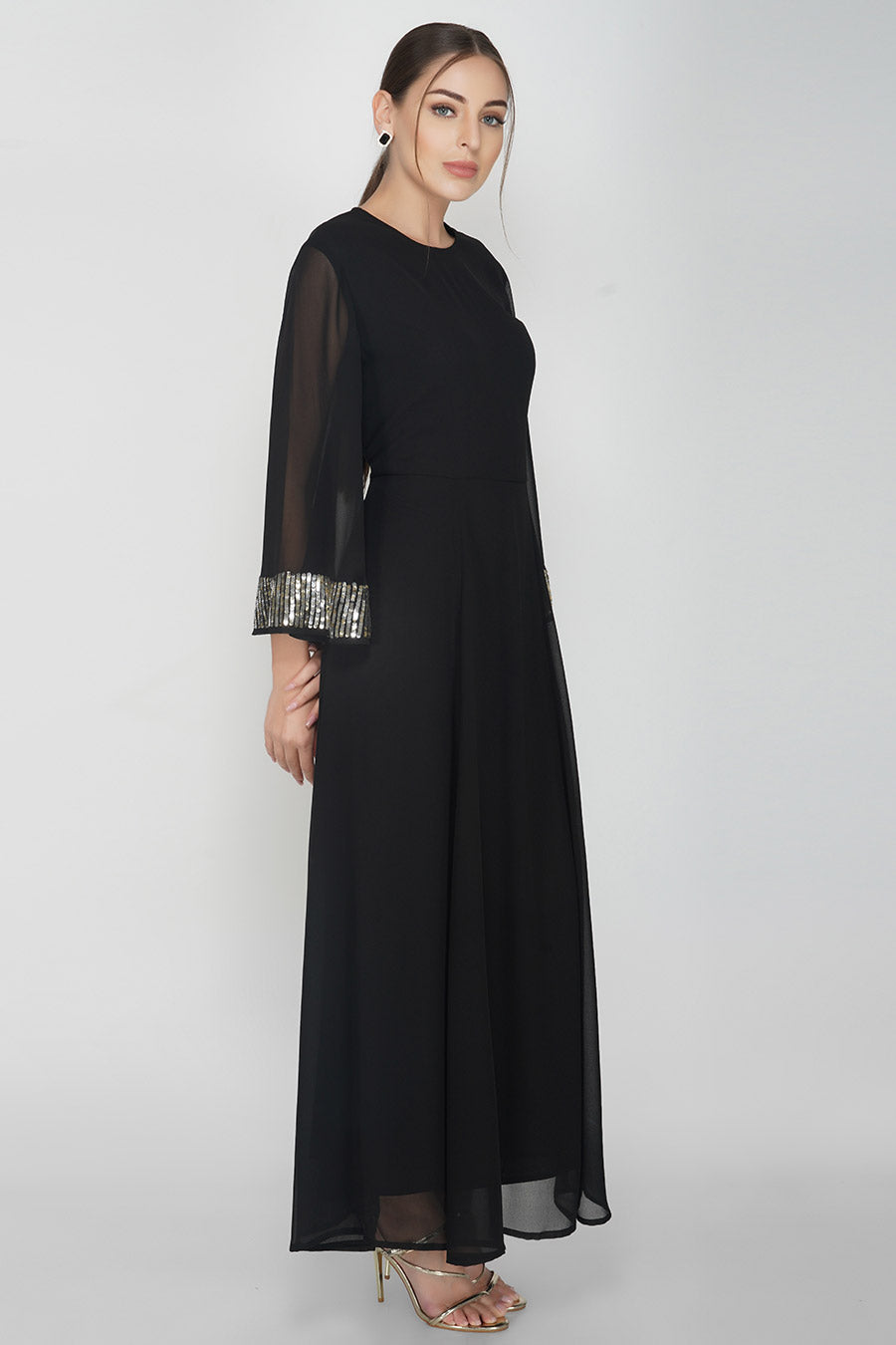 Black Sequin Embellished Gown Dress
