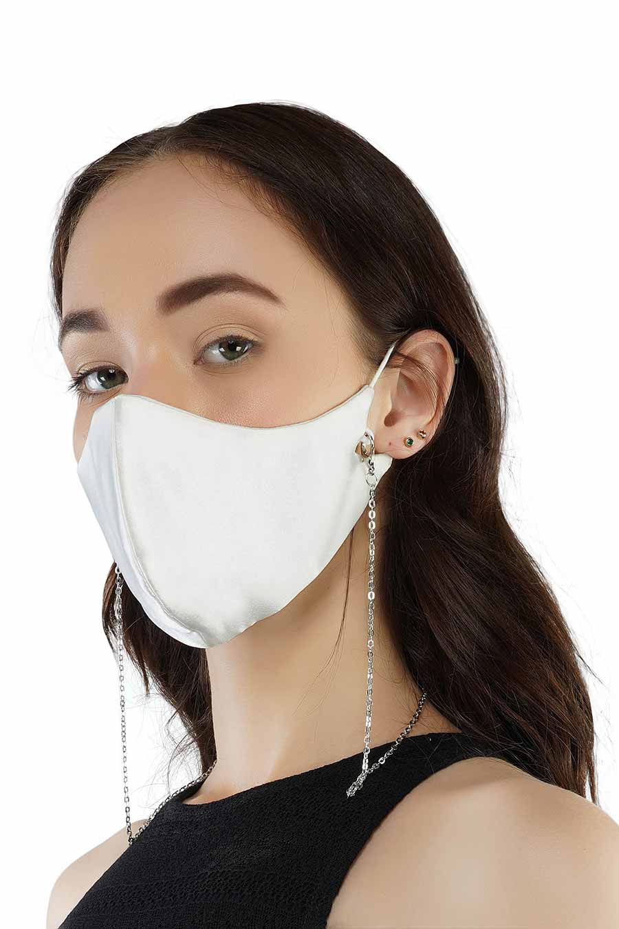 White 3 Ply Mask With Removable Chain