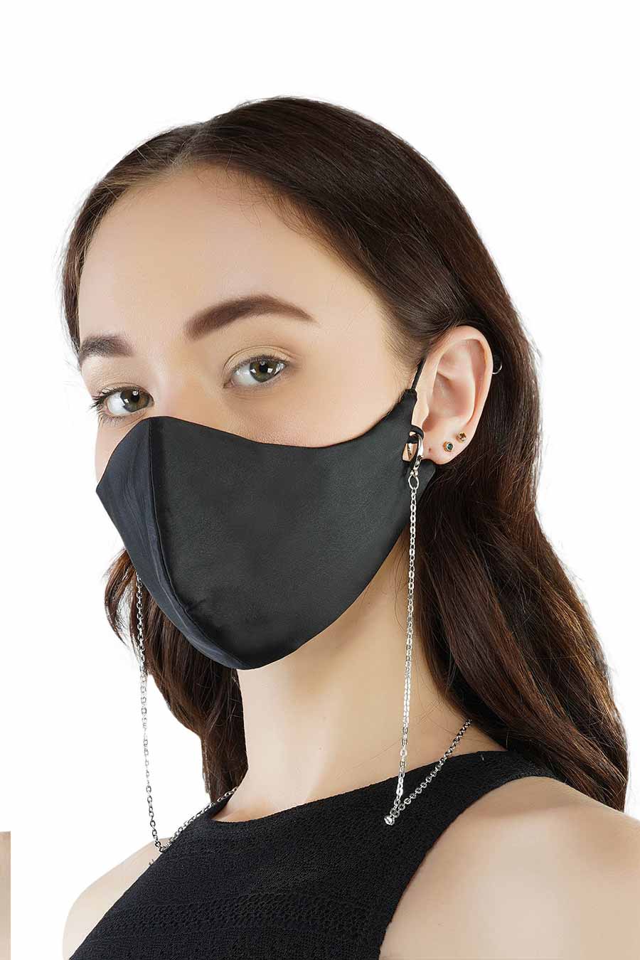 Black 3 Ply Mask With Removable Chain