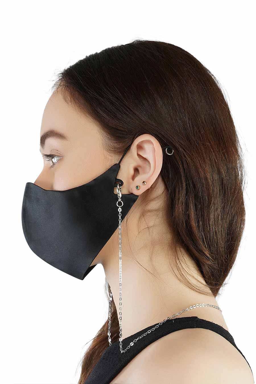 Black 3 Ply Mask With Removable Chain