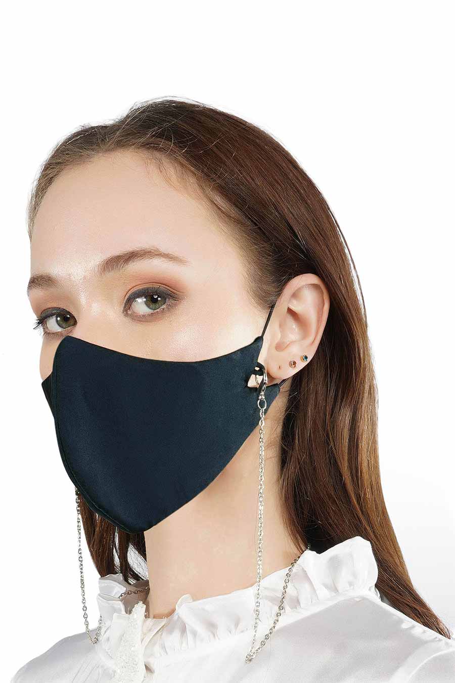 Navy Blue 3 Ply Mask With Chain