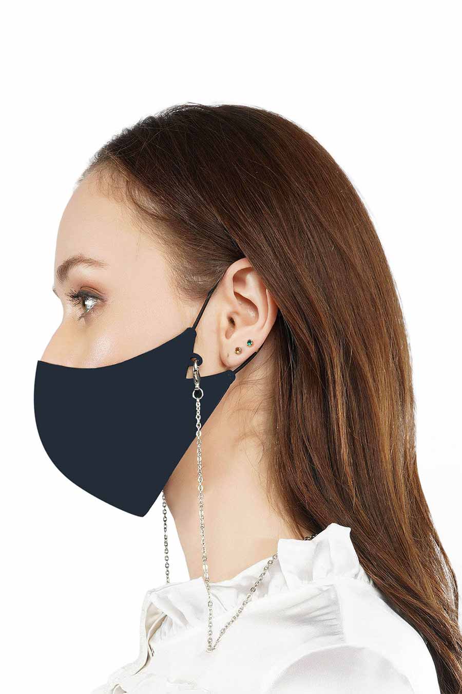 Navy Blue 3 Ply Mask With Chain