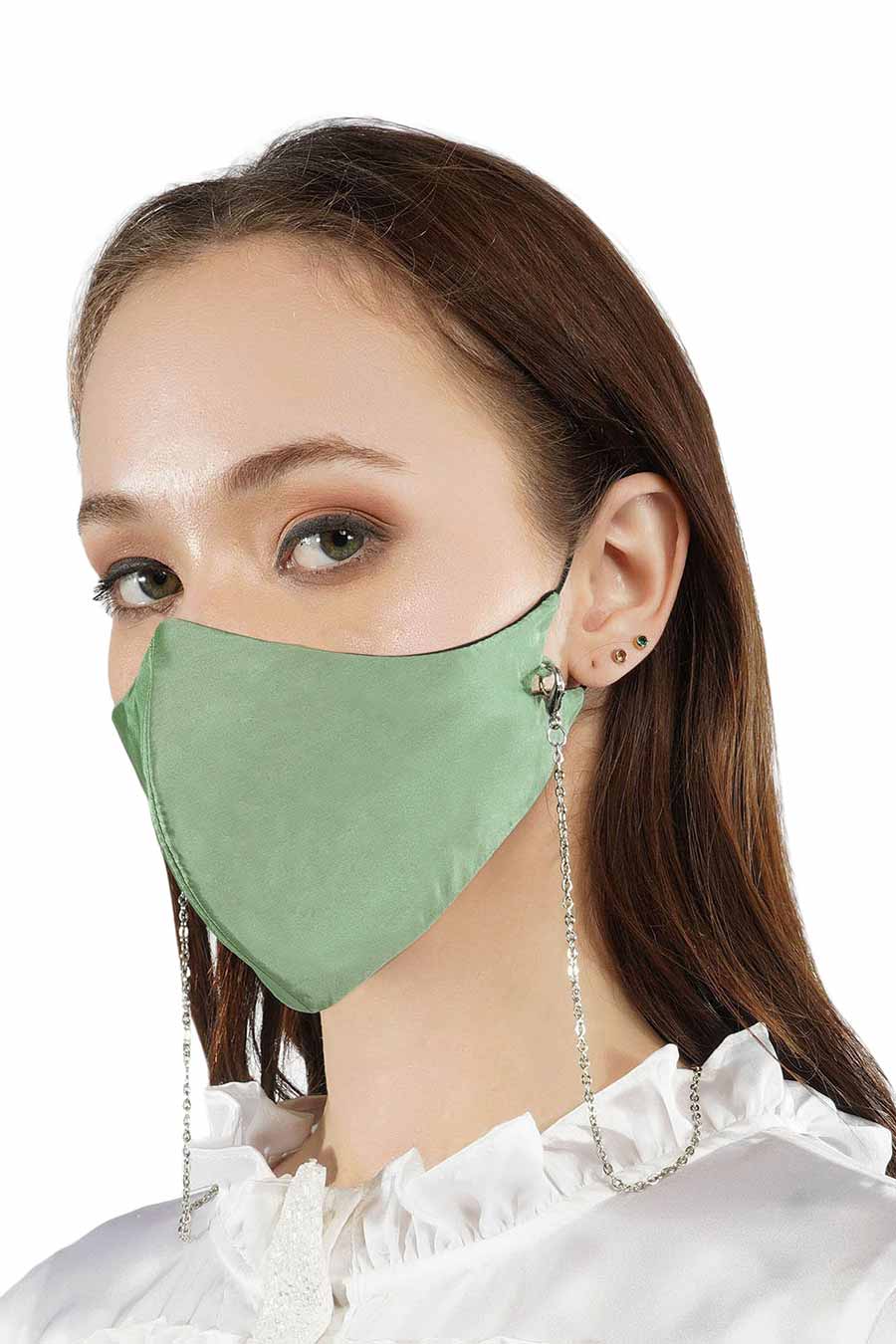 Turquoise Green 3 Ply Mask With Chain