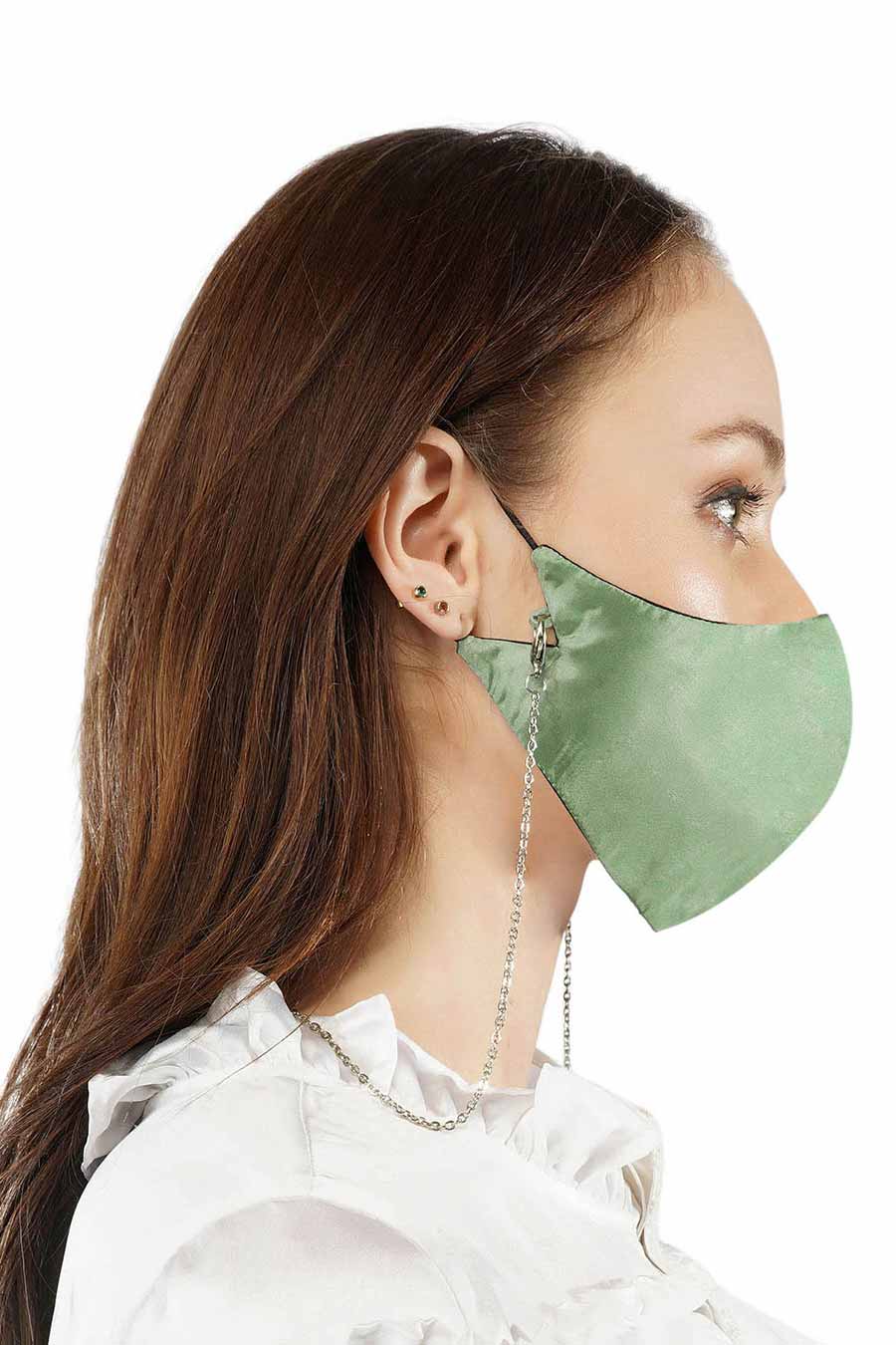 Turquoise Green 3 Ply Mask With Chain