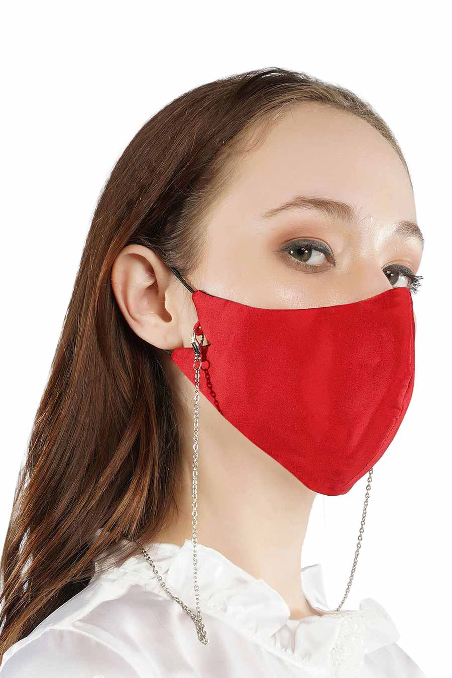 Deep Red 3 Ply Mask With Chain