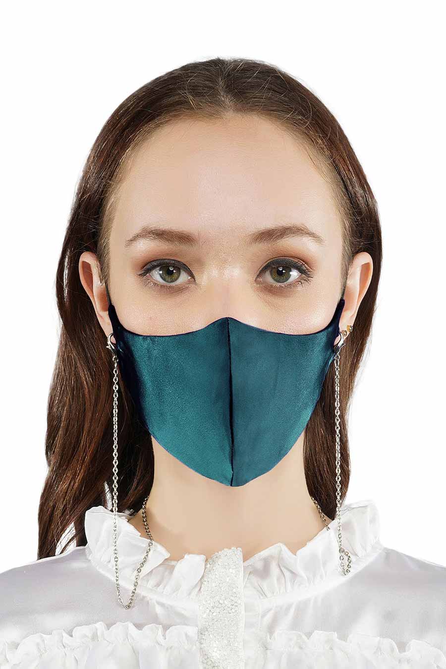 Turquoise Blue 3 Ply Mask With Chain