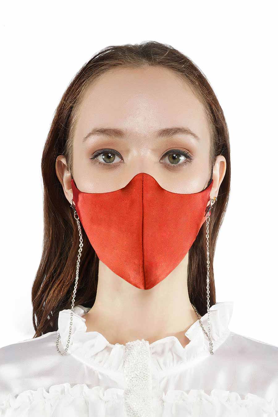 Brick Red 3 Ply Mask With Chain