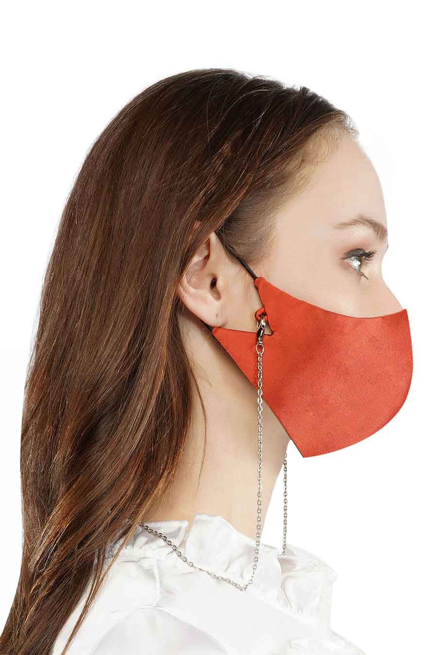 Brick Red 3 Ply Mask With Chain
