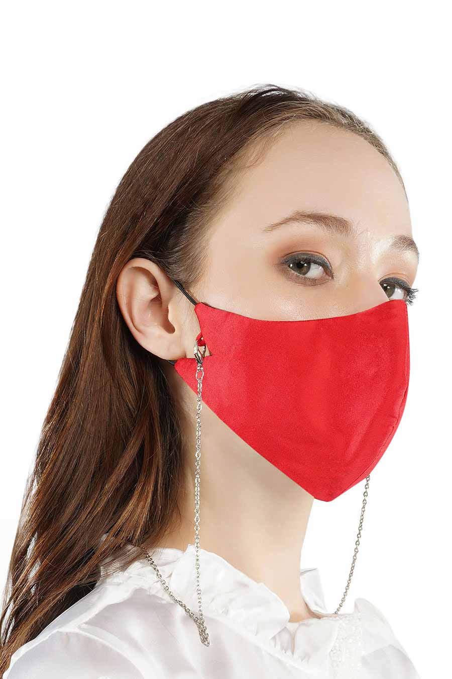 Bright Red 3 Ply Mask With Chain