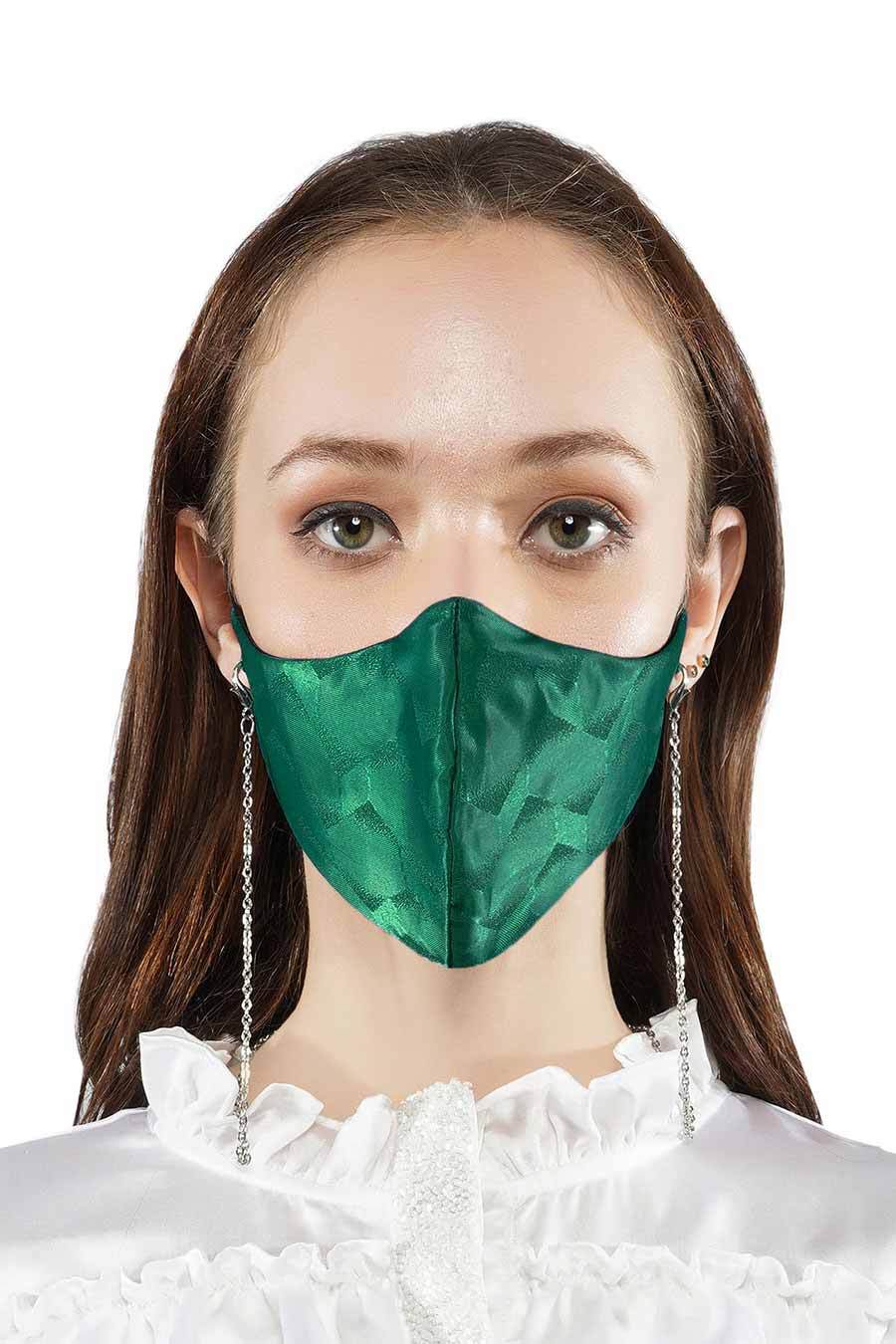 Textured Green 3 Ply Mask With Chain