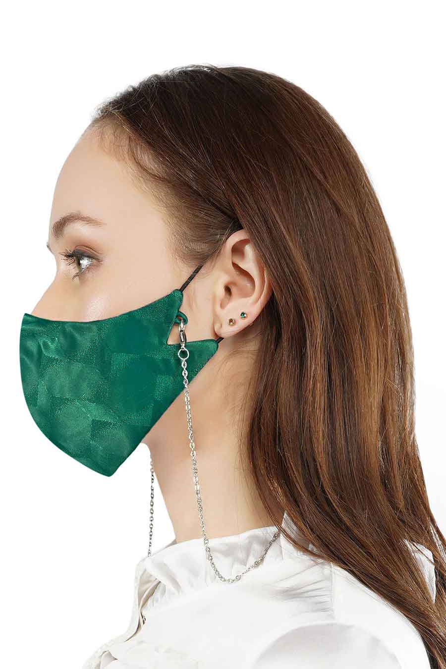 Textured Green 3 Ply Mask With Chain