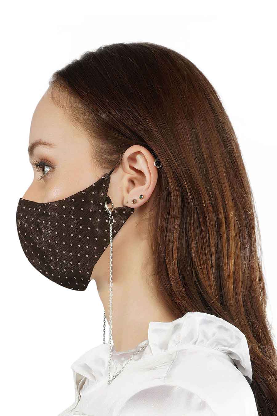 Black With Pink Dots 3 Ply Mask With Chain