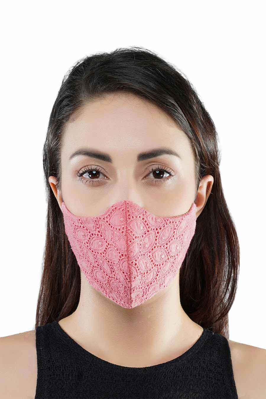 Pink Eyelet Embroidered 3 Ply Mask