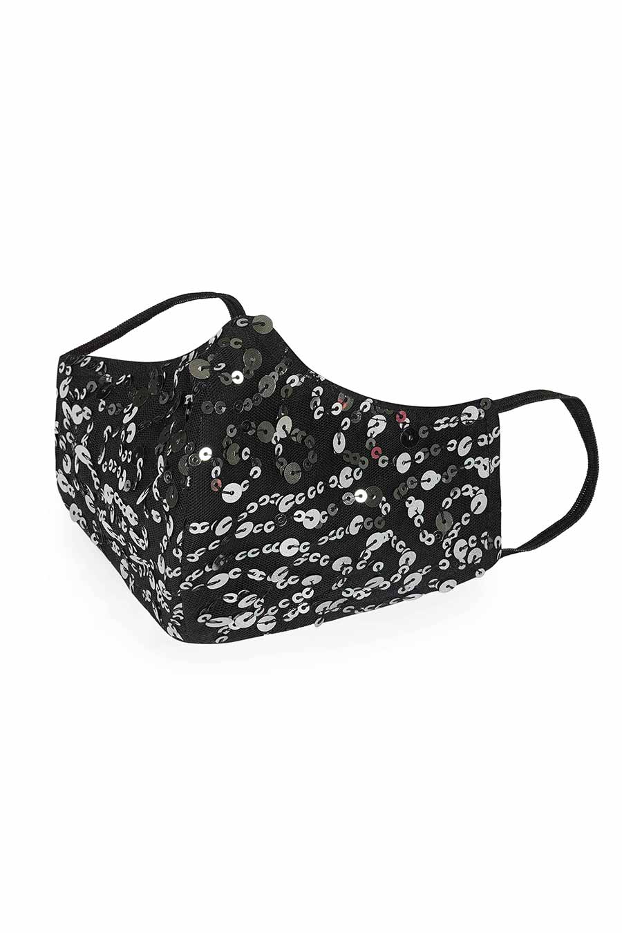 Sequin Embroidered Black 3 Ply Mask