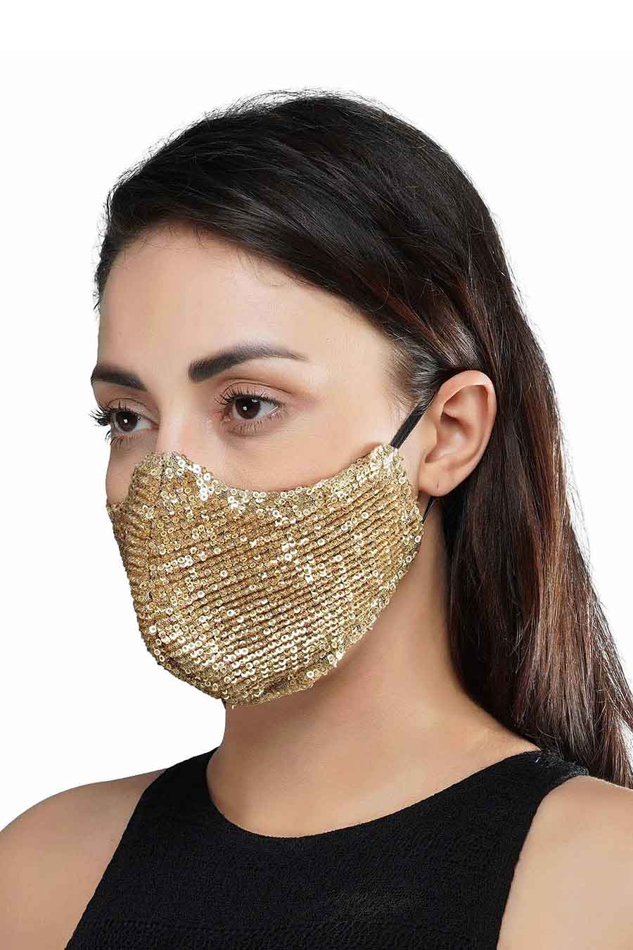 Golden Sequin Embroidered 3 Ply Mask