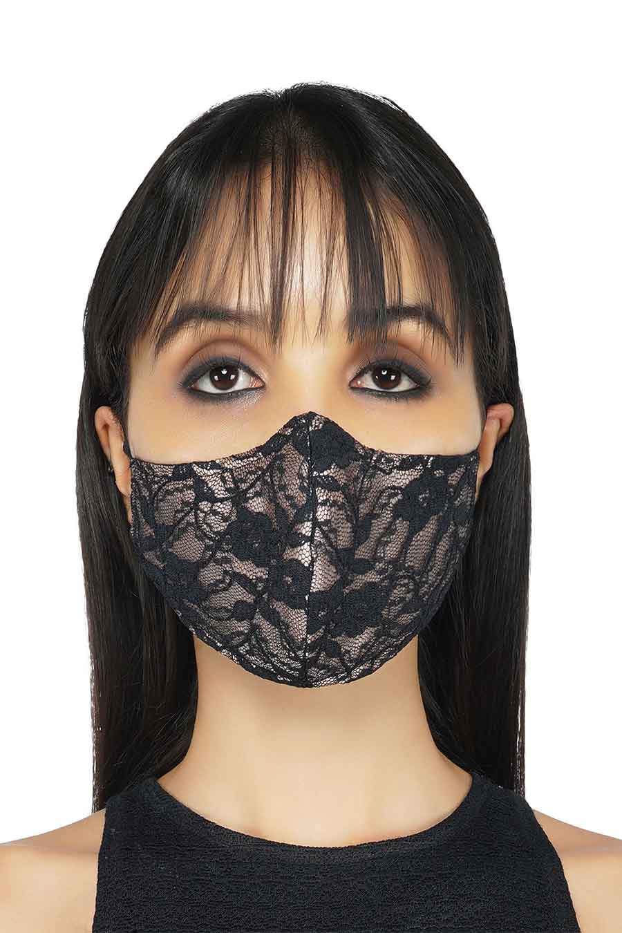 Black Lace With Contrast Lining 3 Ply Mask
