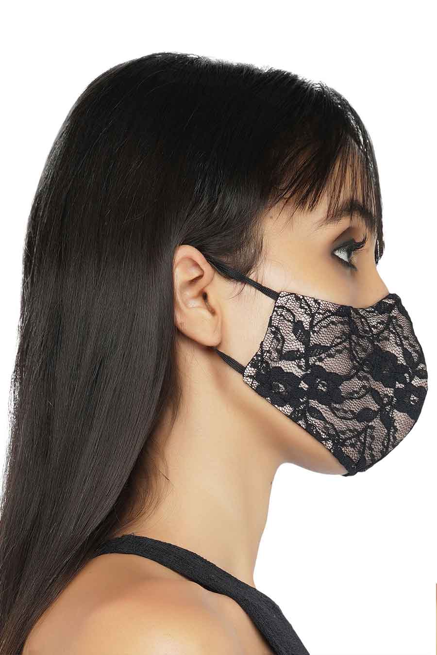 Black Lace With Contrast Lining 3 Ply Mask