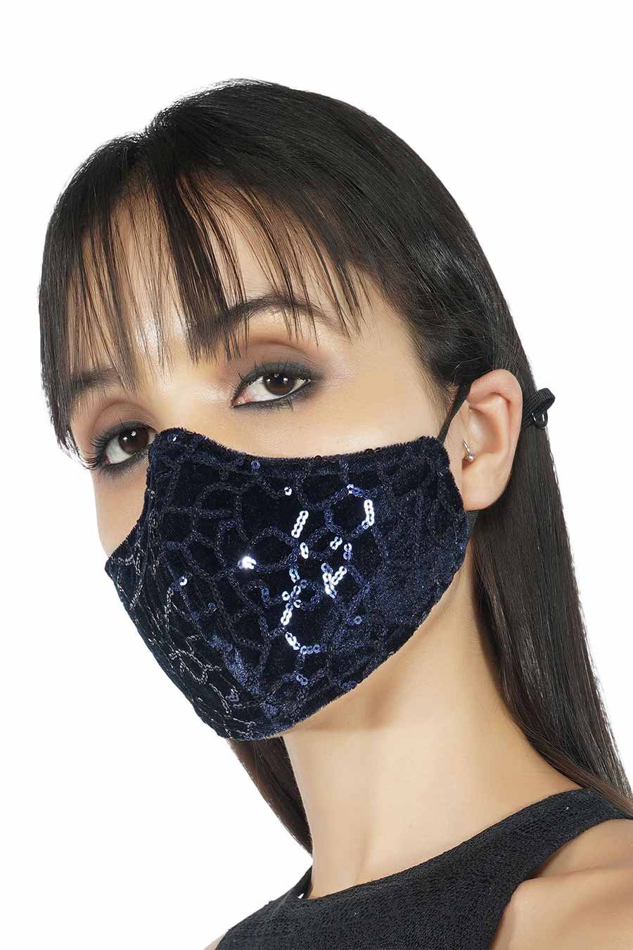 Blue Velvet Sequin Embroidered 3 Ply Mask