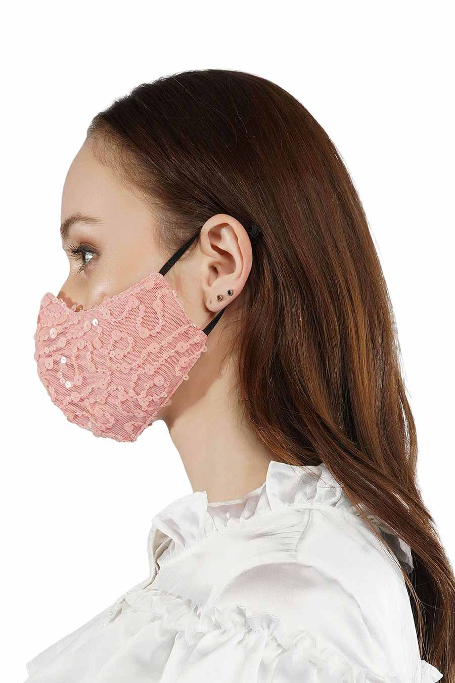 Pink Sequin Embroidered 3 Ply Mask