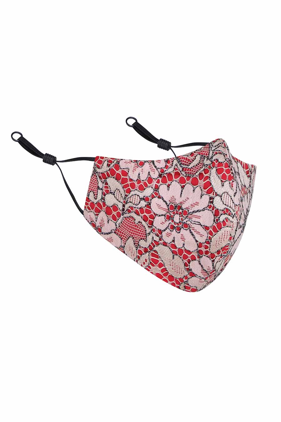 Red Floral Lace 3 Ply Mask