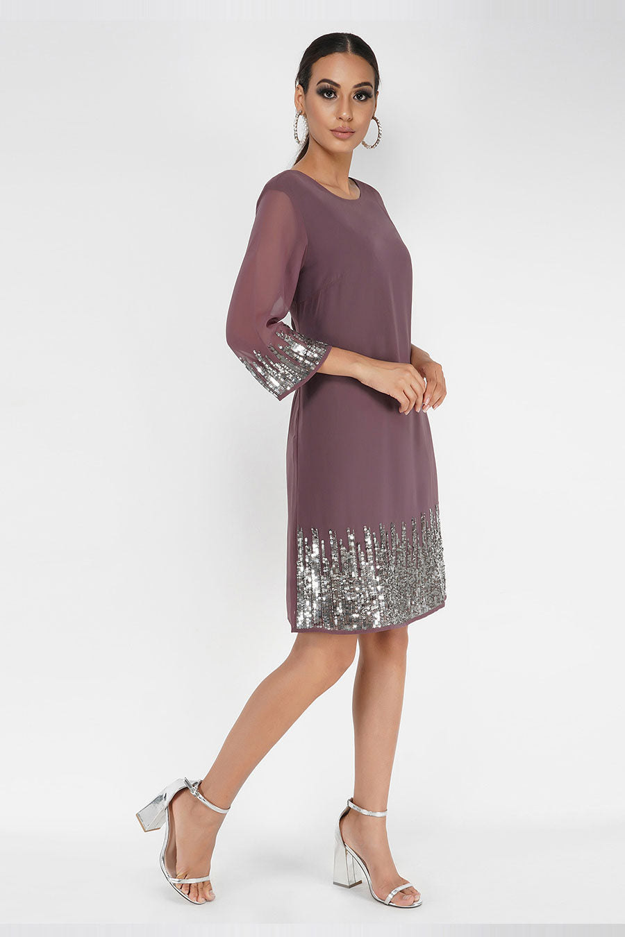 Plum Sequin Embellished Dress