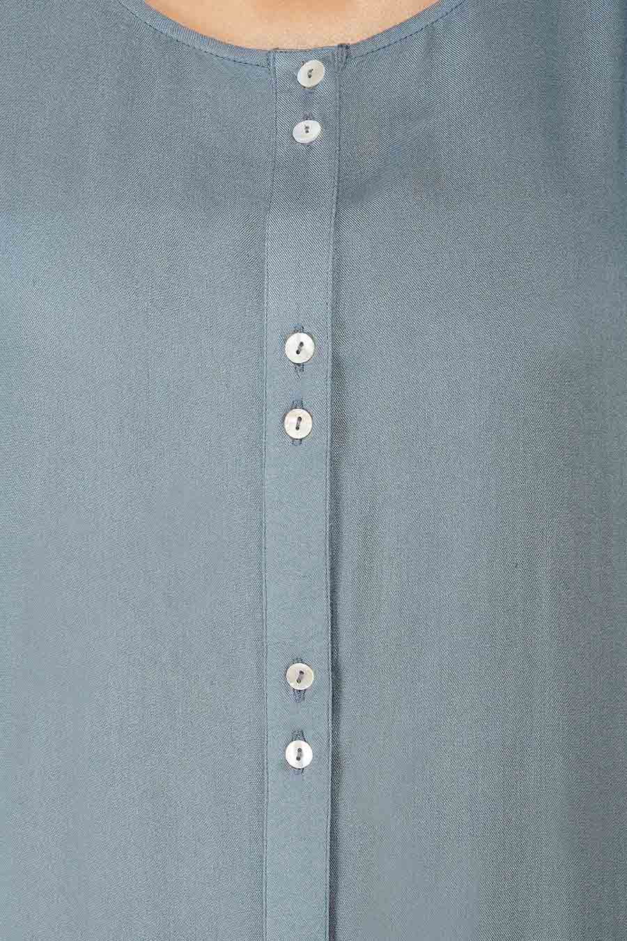 Grey Front Open Midi Shirt Dress