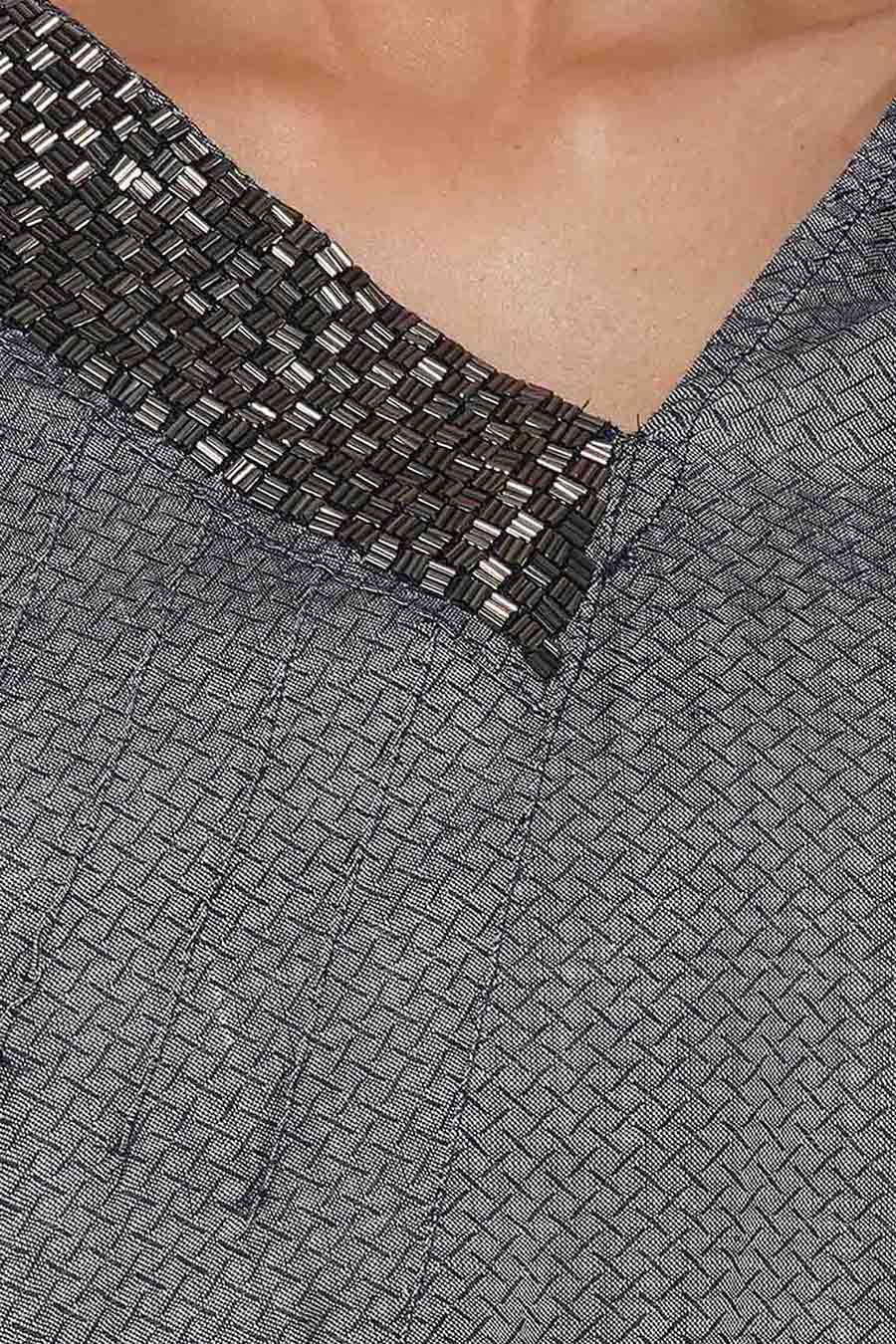 Embellished Grey Linen Top