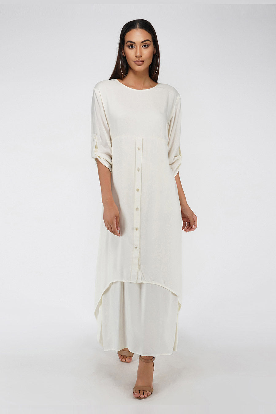 White Layered Crinkle Cotton Maxi Dress