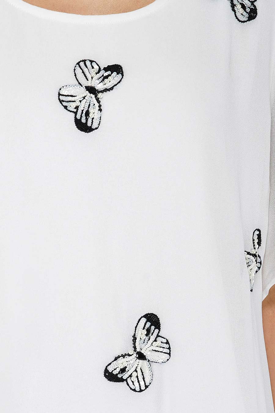 Sequin Butterfly Motif White Top